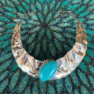 STERLING SILVER CHOKER W/TURQUOISE STONE